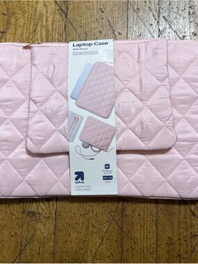 Up & Up Quilted Pink Laptop Sleeve with Matching Accessory Pouch